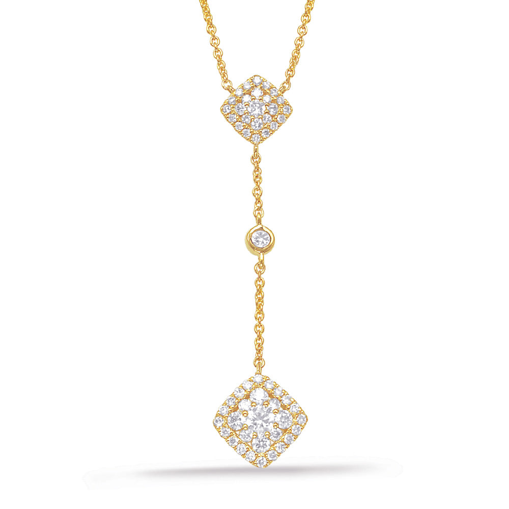 ELEGANT DANGLING DROP DESIGN GOLD DIAMOND NECKLACE - View 2