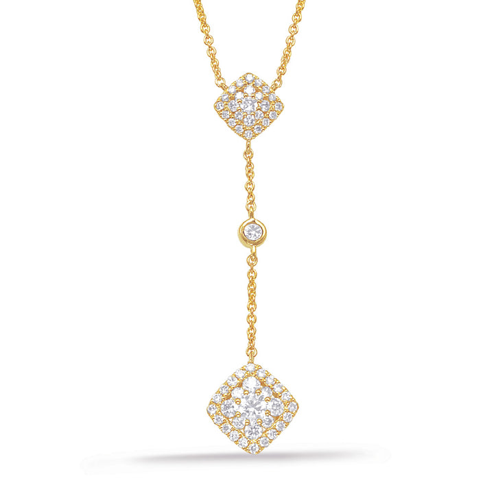 ELEGANT DANGLING DROP DESIGN GOLD DIAMOND NECKLACE - View 2