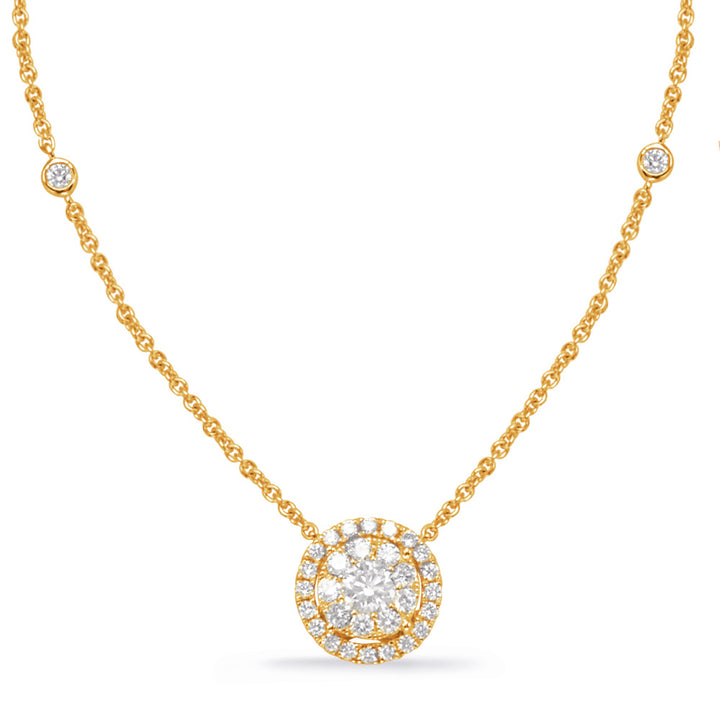 STUNNING GOLD DIAMOND HALO NECKLACE - View 1