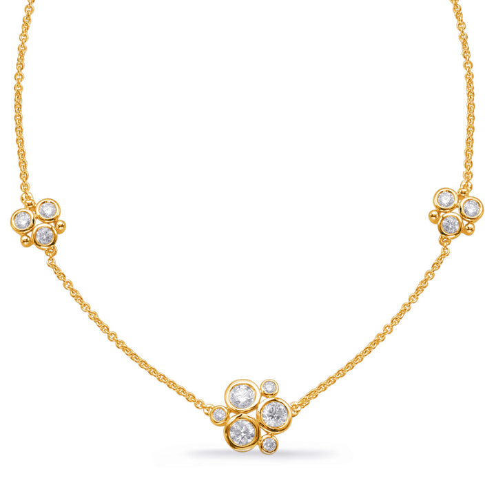 YELLOW GOLD BEZEL SET MULTI DIAMOND NECKLACE - View 2
