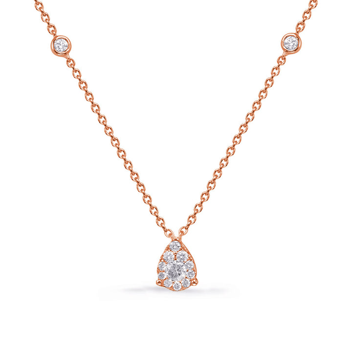 ELEGANT GOLD WITH DIAMOND PEAR SHAPE CLUSTER AND BEZEL NECKLACE