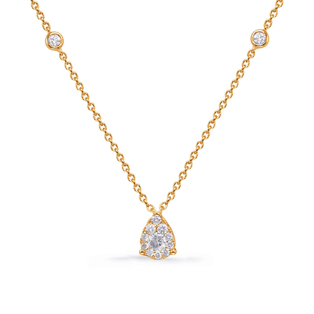 ELEGANT GOLD WITH DIAMOND PEAR SHAPE CLUSTER AND BEZEL NECKLACE - View 2