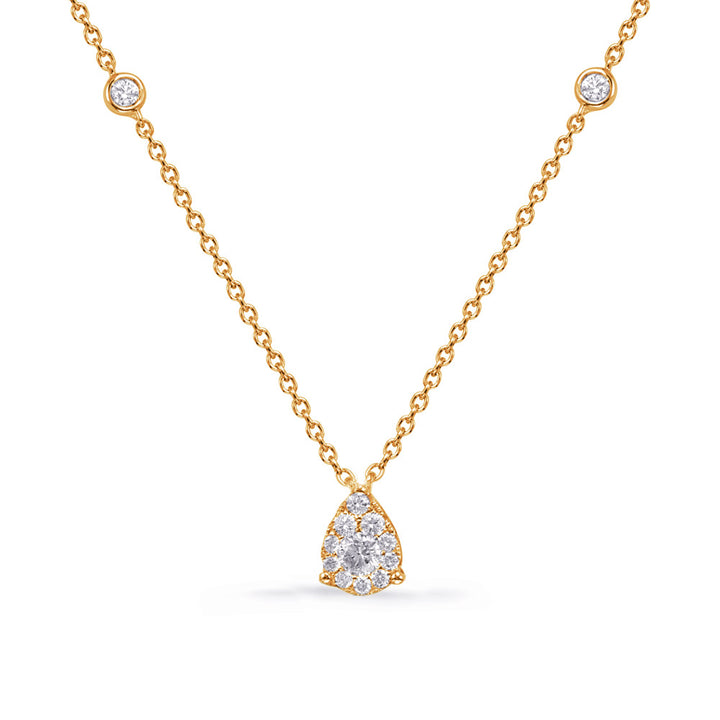 ELEGANT GOLD WITH DIAMOND PEAR SHAPE CLUSTER AND BEZEL NECKLACE - View 2