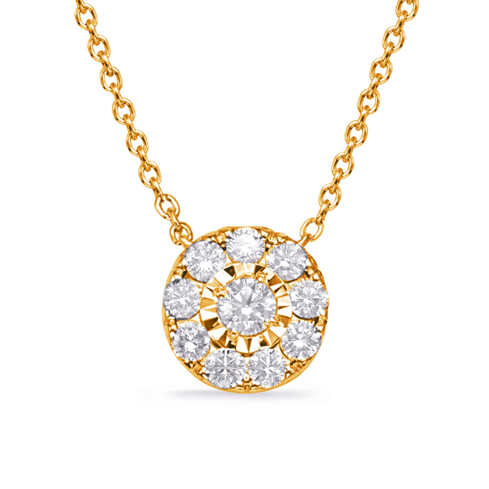 GOLD CLUSTER HALO DIAMOND NECKLACE - View 2