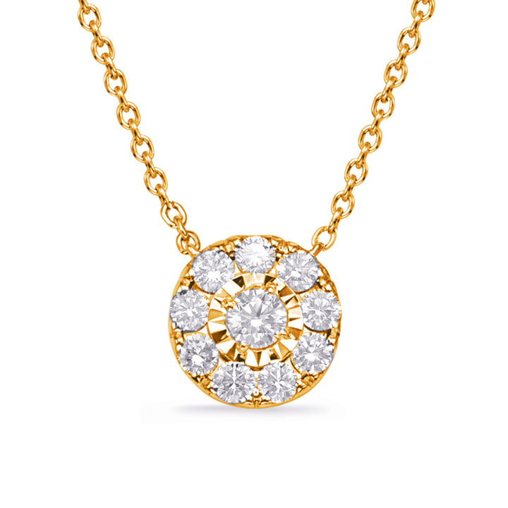 GOLD CLUSTER HALO DIAMOND NECKLACE - View 2