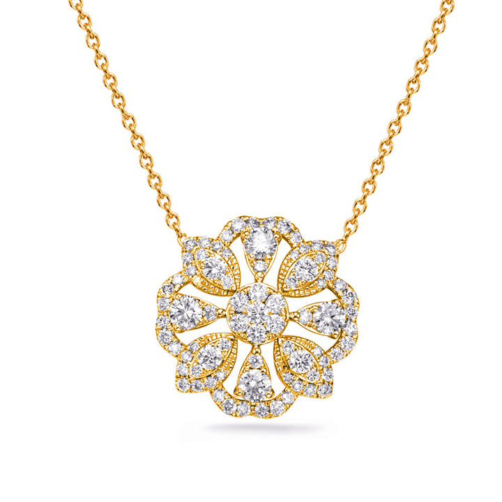 GOLD FLORAL DIAMOND NECKLACE - View 2