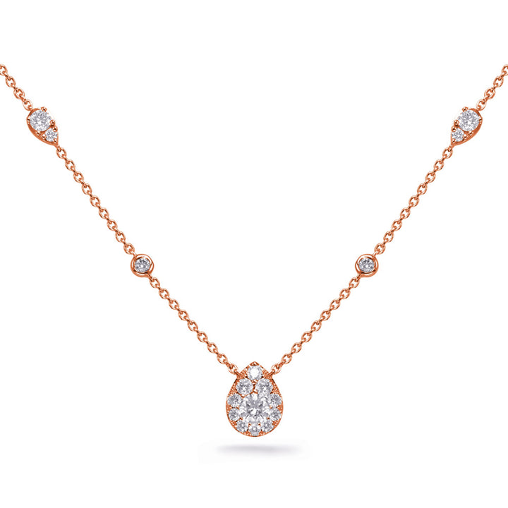 MODERN GOLD AND DIAMOND BEZEL SET AND PEAR SHAPE HALO CLUSTER NECKLACE