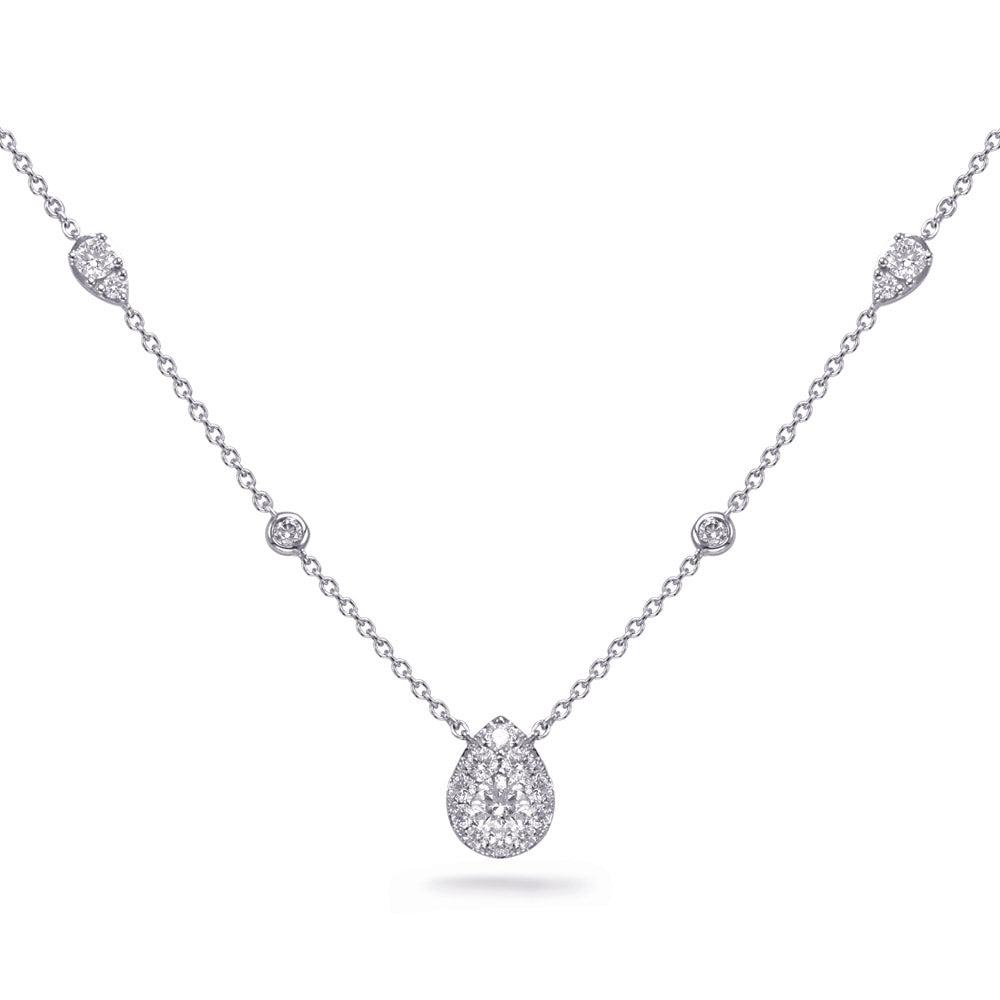 MODERN GOLD AND DIAMOND BEZEL SET AND PEAR SHAPE HALO CLUSTER NECKLACE - View 1