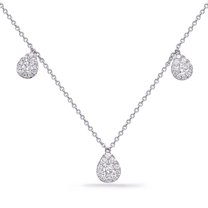 ELEGANT GOLD CLUSTER PEAR HALO DIAMOND NECKLACE - View 1