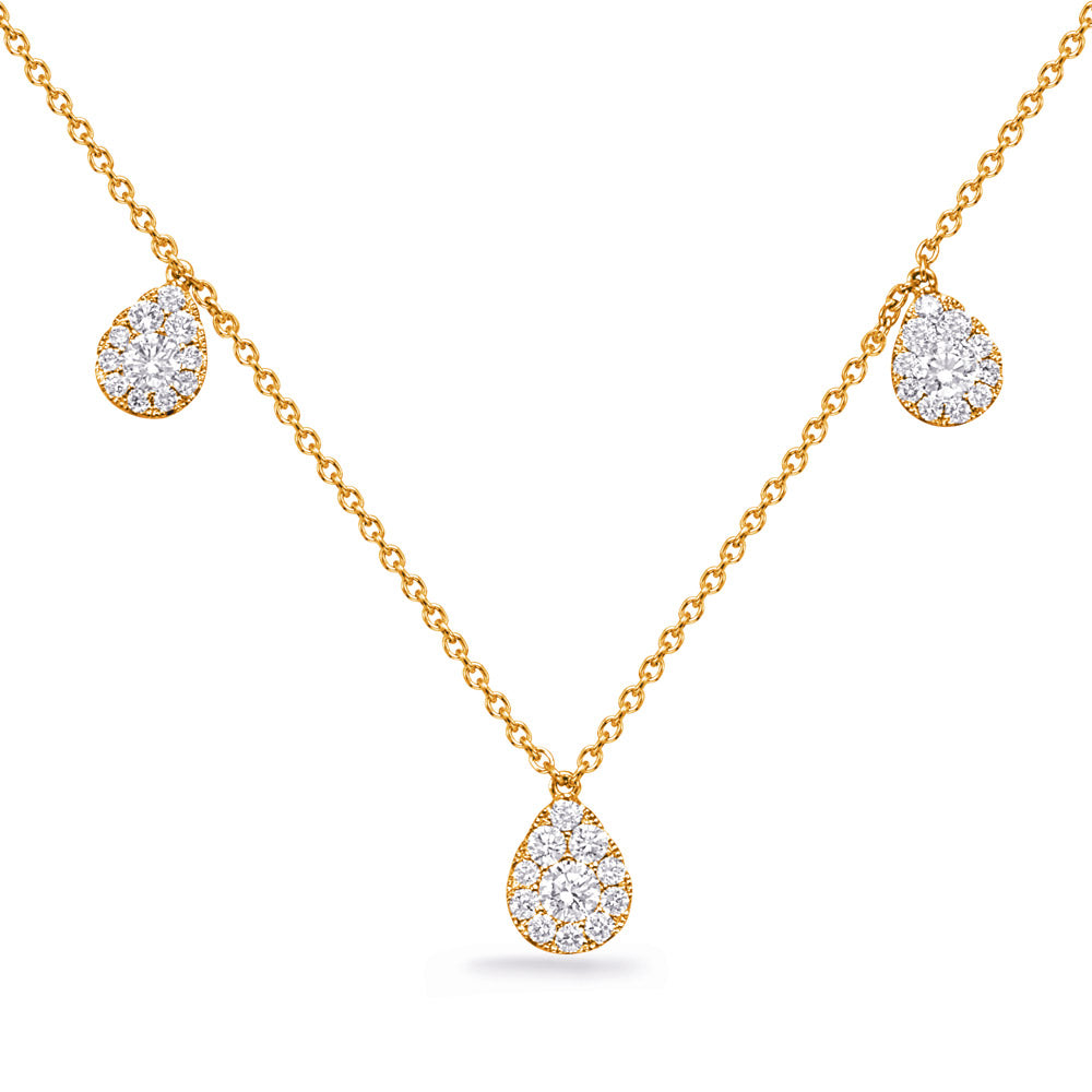 ELEGANT GOLD CLUSTER PEAR HALO DIAMOND NECKLACE - View 2