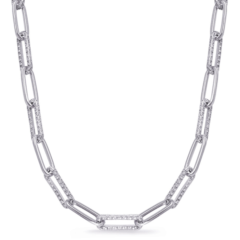 ELEGANT GOLD AND DIAMOND PAPER CLIP DESIGN NECKLACE - View 1