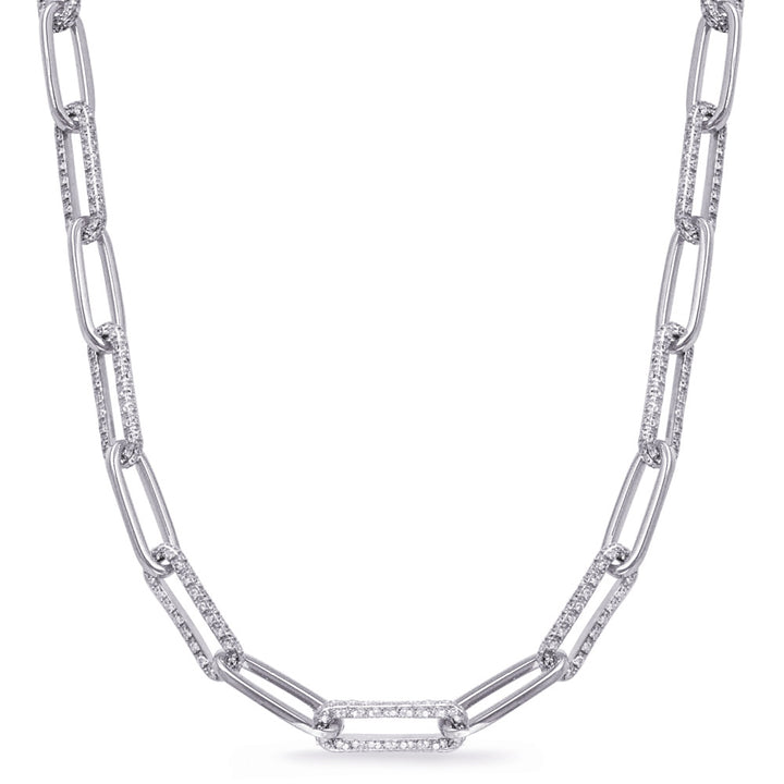 ELEGANT GOLD AND DIAMOND PAPER CLIP DESIGN NECKLACE - View 1