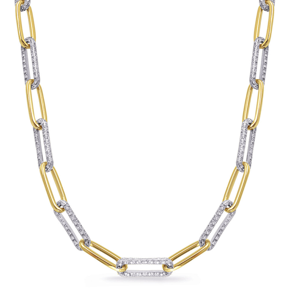 ELEGANT GOLD AND DIAMOND PAPER CLIP DESIGN NECKLACE - View 2