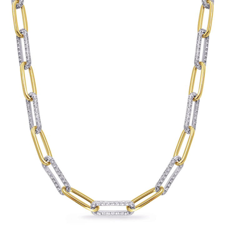 ELEGANT GOLD AND DIAMOND PAPER CLIP DESIGN NECKLACE - View 2