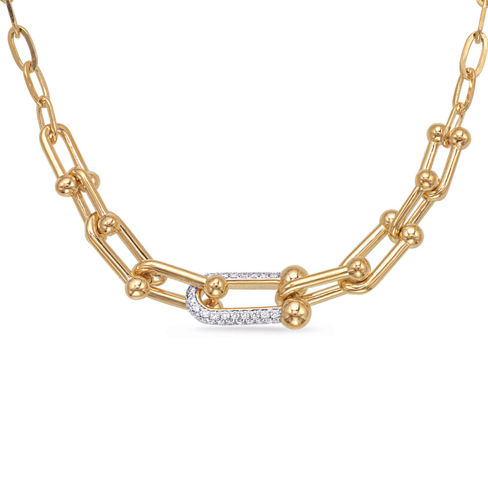 MODERN INTERLOCKING DESIGNER STYLE GOLD DIAMOND NECKLACE - View 1