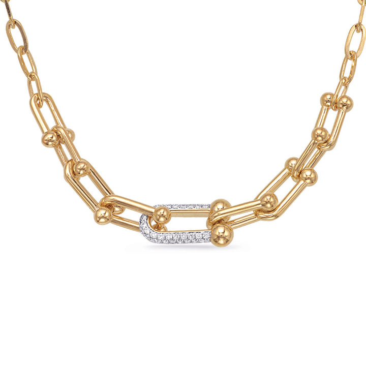 MODERN INTERLOCKING DESIGNER STYLE GOLD DIAMOND NECKLACE - View 1