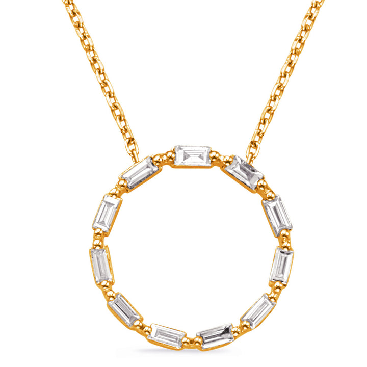 BAGUETTE CIRCLE DESIGN GOLD DIAMOND NECKLACE - View 1