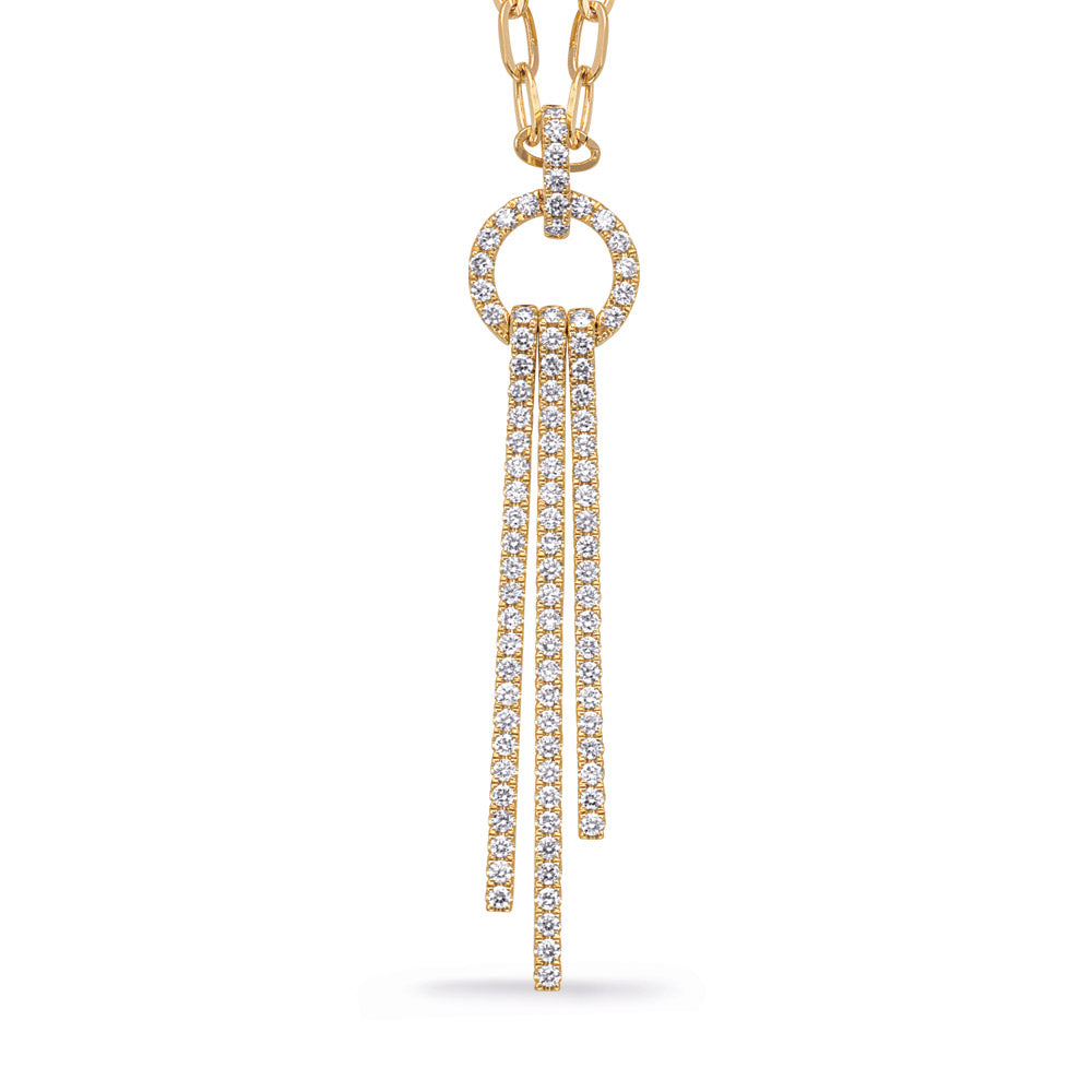 GOLD AND DIAMOND NECKLACE WITH A 3 ROW DANGLING DROP DESIGN - View 1