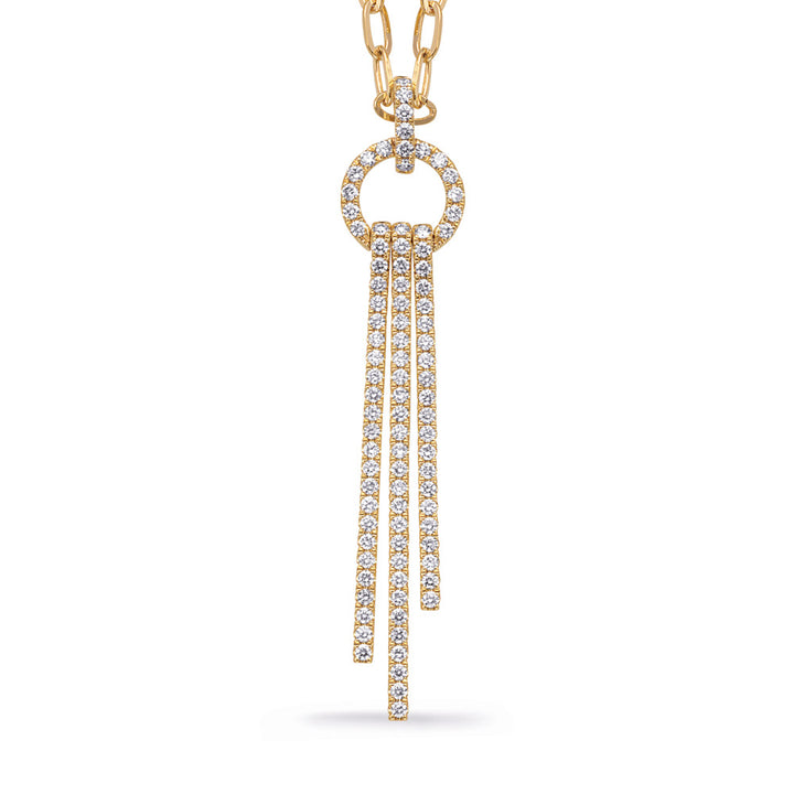 GOLD AND DIAMOND NECKLACE WITH A 3 ROW DANGLING DROP DESIGN - View 1
