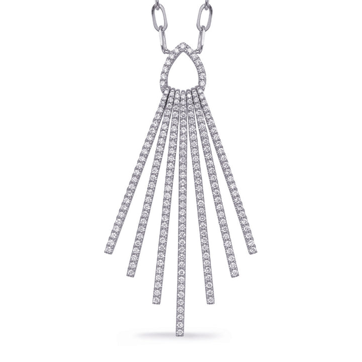 UNIQUE GOLD NECKLACE WITH 7 MULTI ROWS OF DROP DESIGN DIAMONDS - View 1