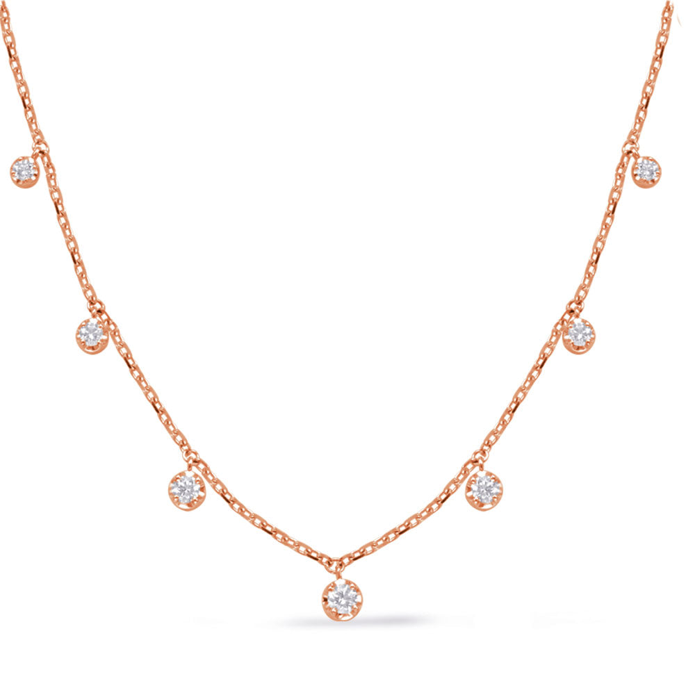 STUNNING GOLD WITH 7 DANGLING DIAMONDS NECKLACE - View 2