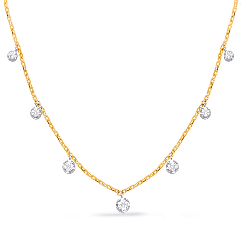 STUNNING GOLD WITH 7 DANGLING DIAMONDS NECKLACE - View 1