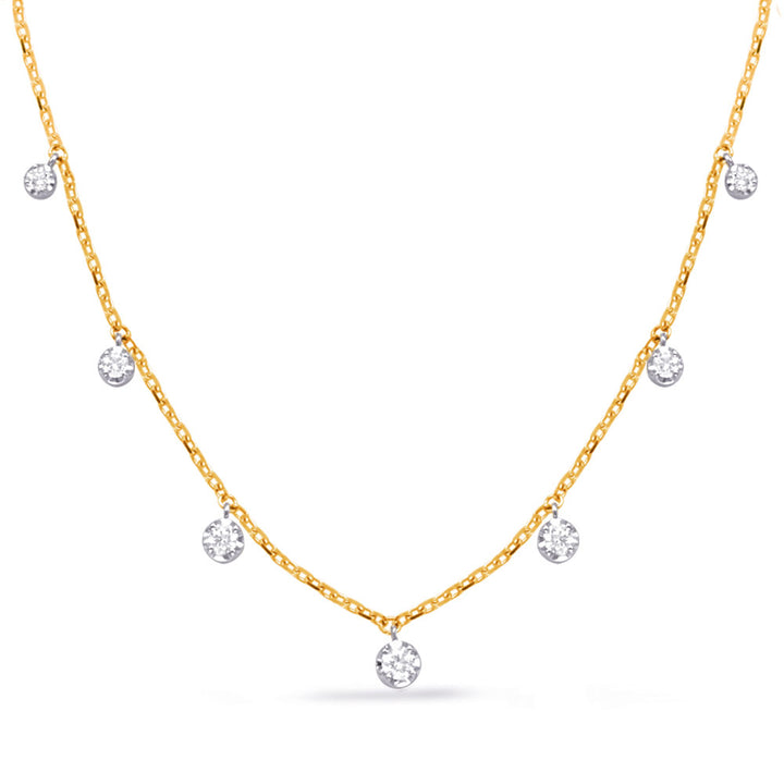 STUNNING GOLD WITH 7 DANGLING DIAMONDS NECKLACE - View 1