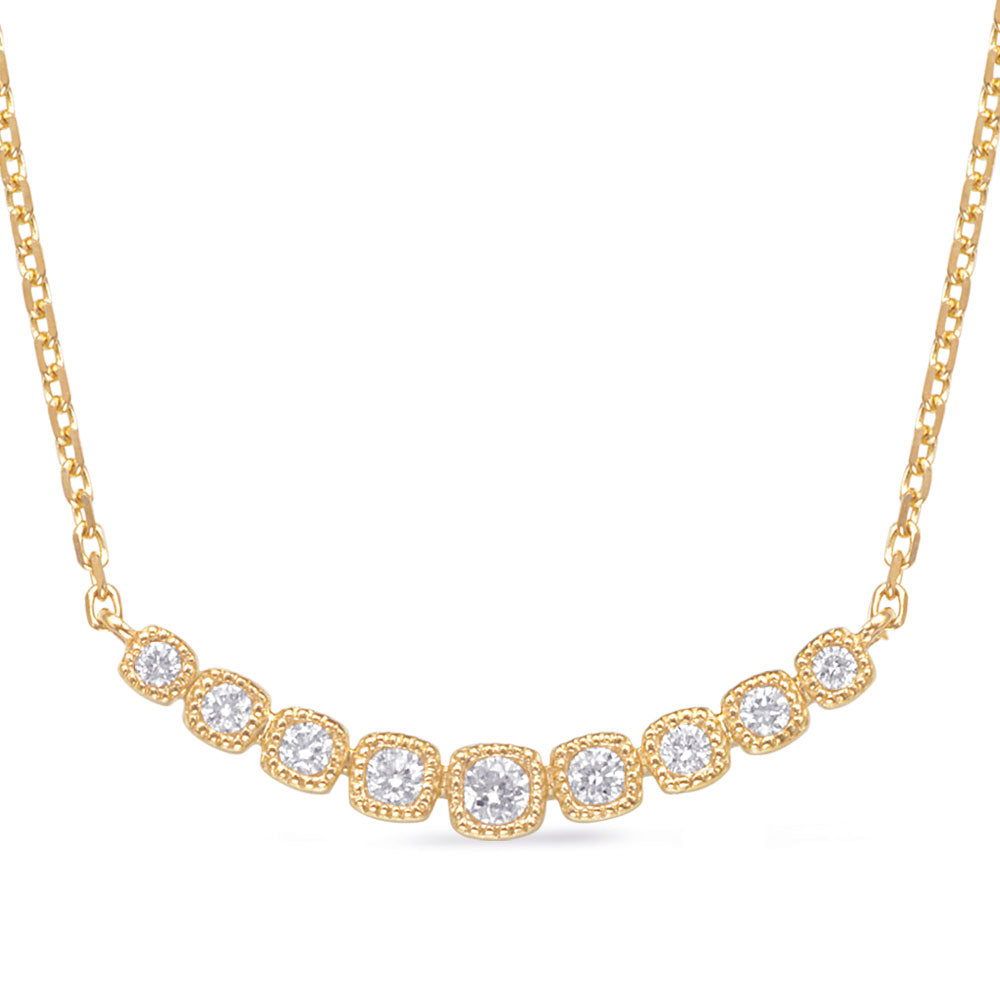 GOLD AND DIAMOND CUSHION SHAPE DESIGN MULTI DIAMOND NECKLACE - View 1