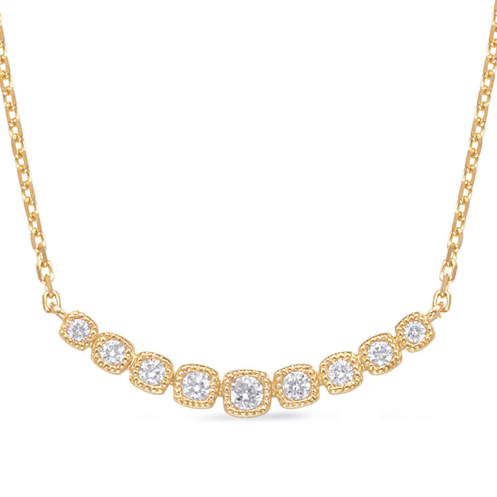 GOLD AND DIAMOND CUSHION SHAPE DESIGN MULTI DIAMOND NECKLACE - View 1