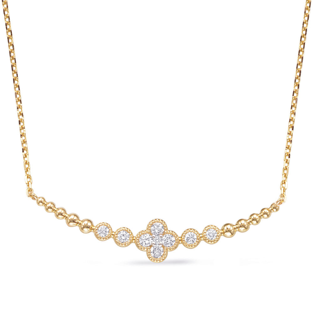 ELEGANT FLORAL AND BEZEL BAR DESIGN DIAMOND NECKLACE - View 2