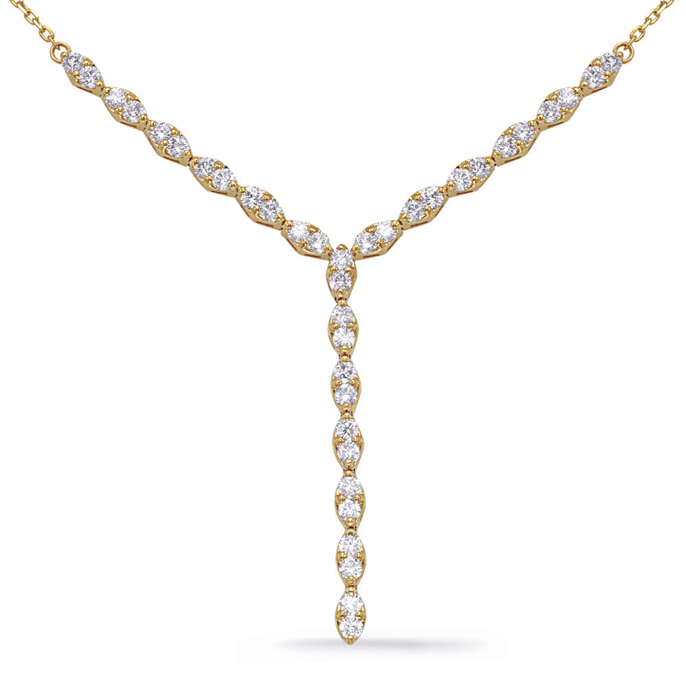 ELEGANT GOLD DIAMOND NECKLACE WITH A DANGLING DROP DESIGN - View 1