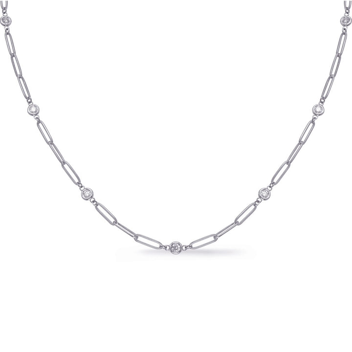 1.00CTW. 14K DIAMOND PAPERCLIP WITH BEZEL DESIGN GOLD NECKLACE