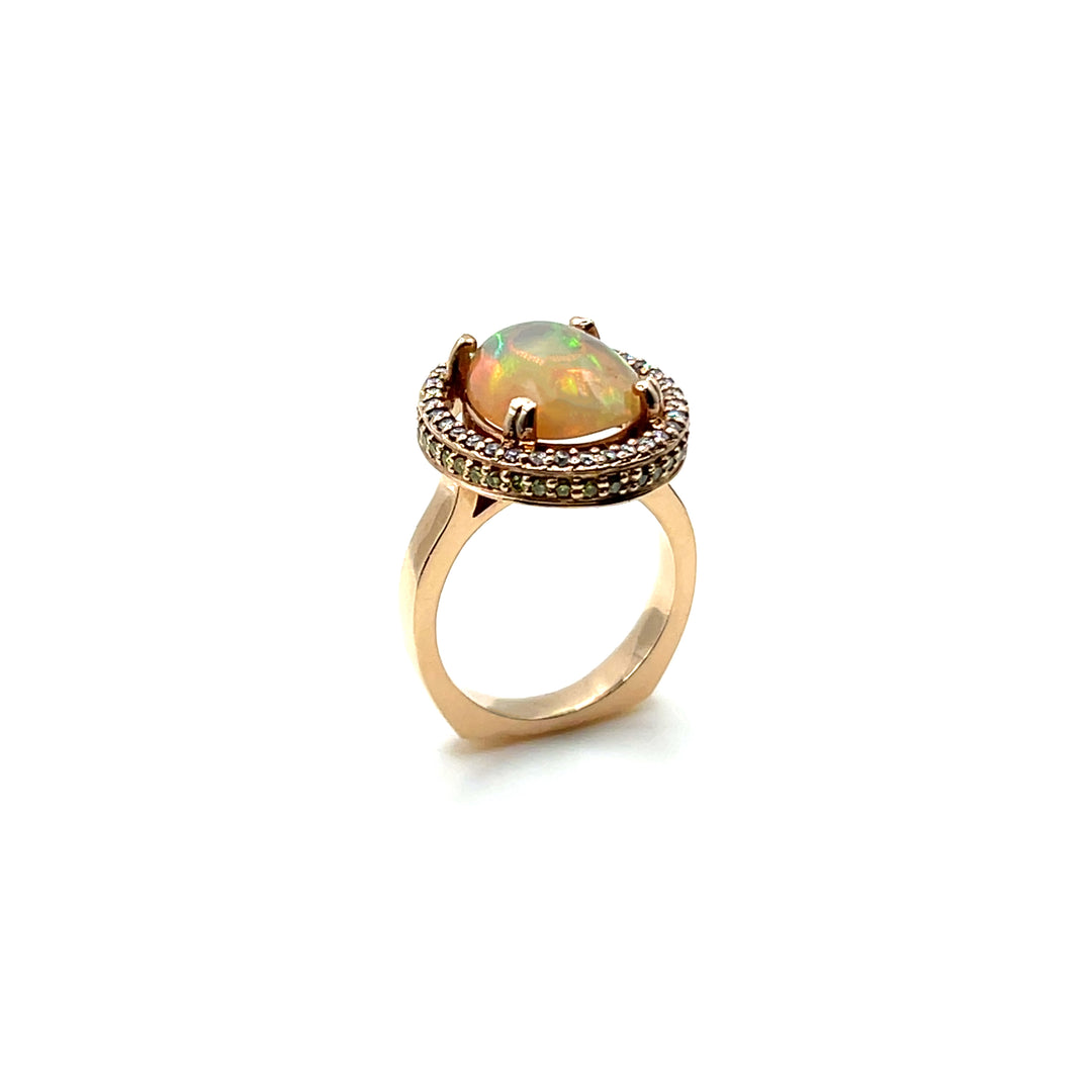 14kt. Stunning Oval Cut Ethiopean Opal and Diamond Ring - View 1