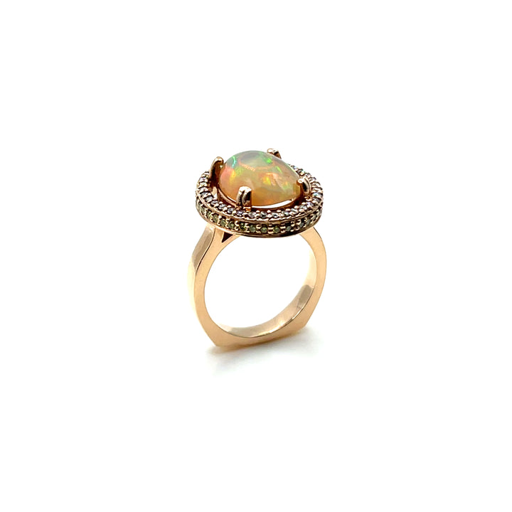 14kt. Stunning Oval Cut Ethiopean Opal and Diamond Ring - View 1
