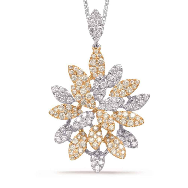 1.35 ctw. MODERN GOLD AND DIAMOND FLORAL CLUSTER PENDANT - View 1
