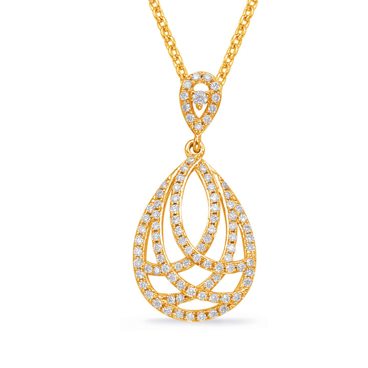 ELEGANT GOLD INTERLOCKING TEARDROP DIAMOND PENDANT - View 2