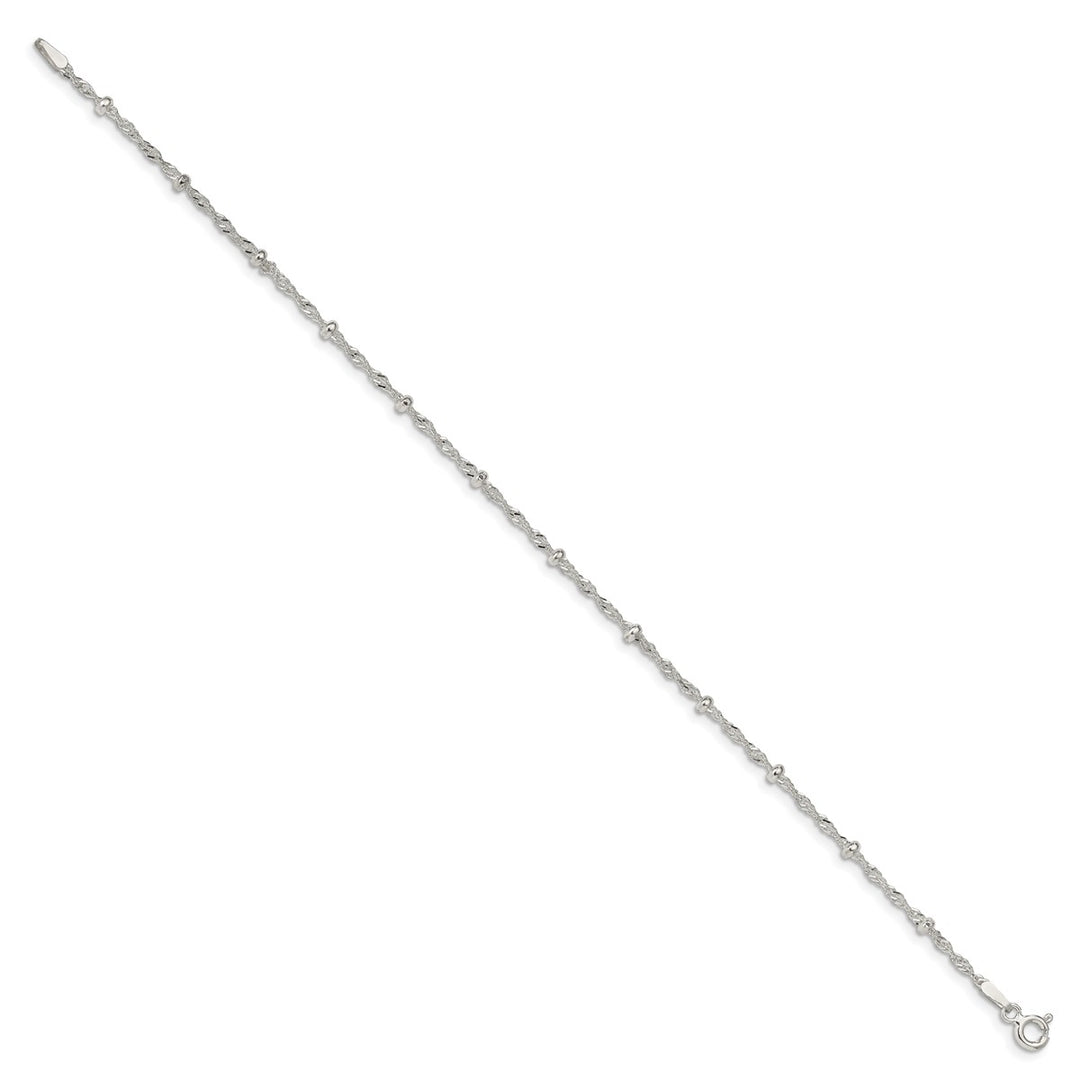 Sterling Silver 2.5mm Singapore Anklets, 10