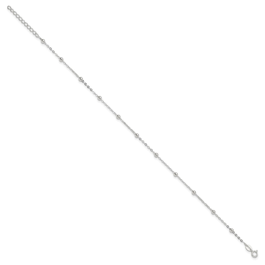 Sterling Silver 1mm Ball (Beaded) Anklet, 9
