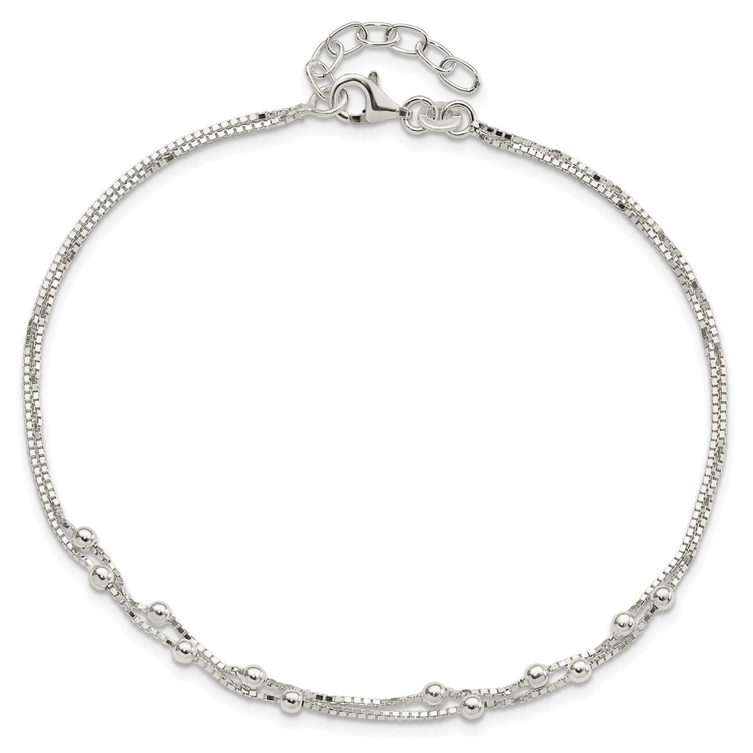 Sterling Silver 0.8mm Ball (Beaded) Anklet, 9