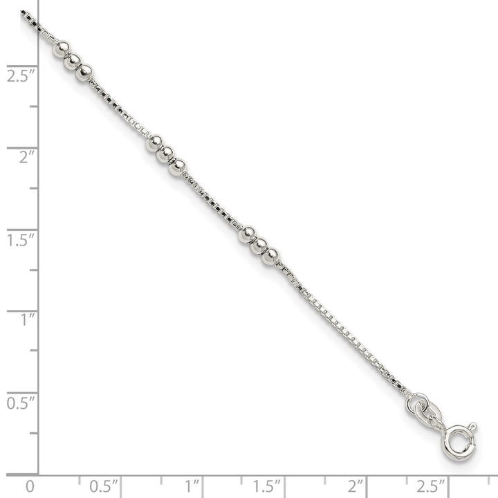 Sterling Silver 1mm Box Anklet, 10"