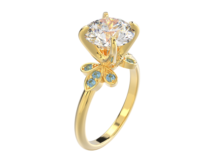 1.00CT 14K  Custom Diamond Ring Accented with Floral Designed  Blue Topaz Gemstones - View 2