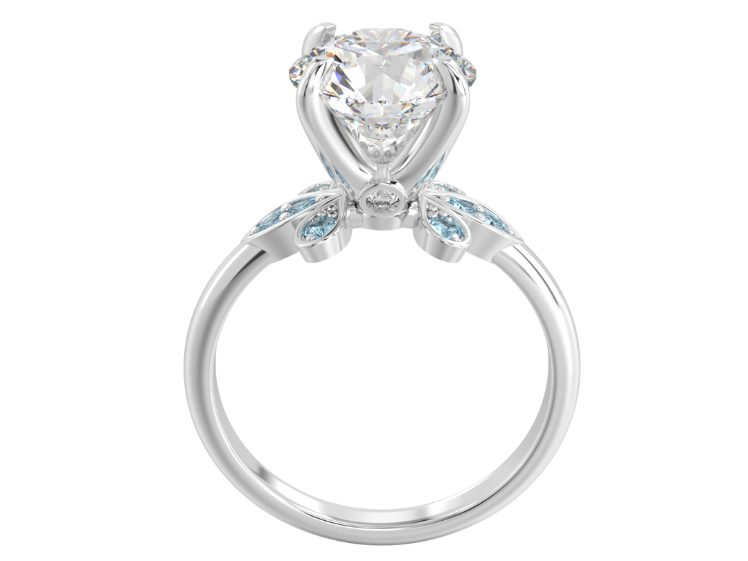 1.00CT 14K  Custom Diamond Ring Accented with Floral Designed  Blue Topaz Gemstones - View 1