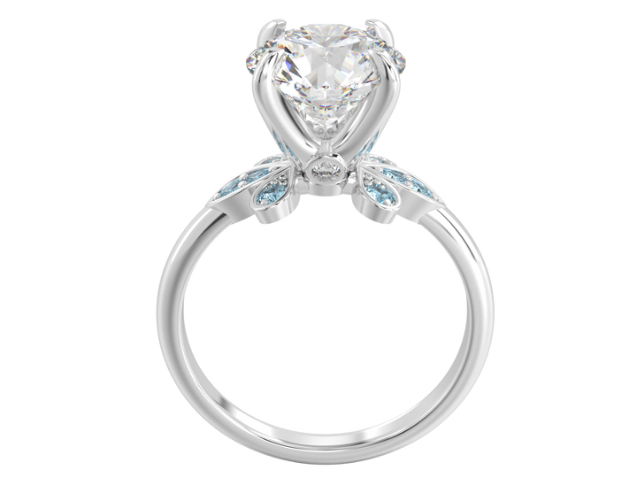 1.00CT 14K  Custom Diamond Ring Accented with Floral Designed  Blue Topaz Gemstones - View 1