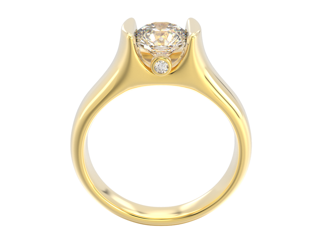 Custom Diamond Gold So14K  14K  Tension Set Design with Bezel Set Side Diamonds