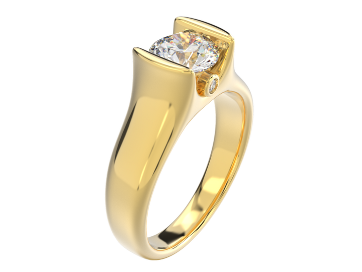 Custom Diamond Gold So14K  14K  Tension Set Design with Bezel Set Side Diamonds