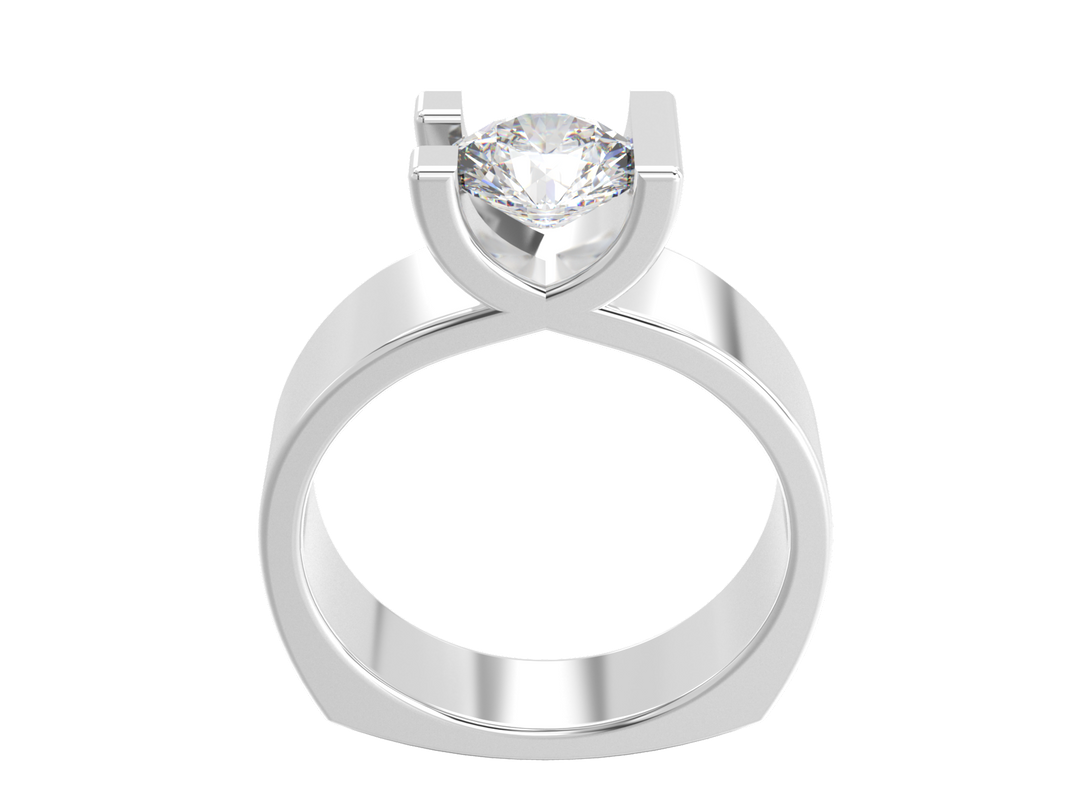 1.00CT 14K  Custom Wide Design Mount Diamond Solitaire Tension Set - View 1