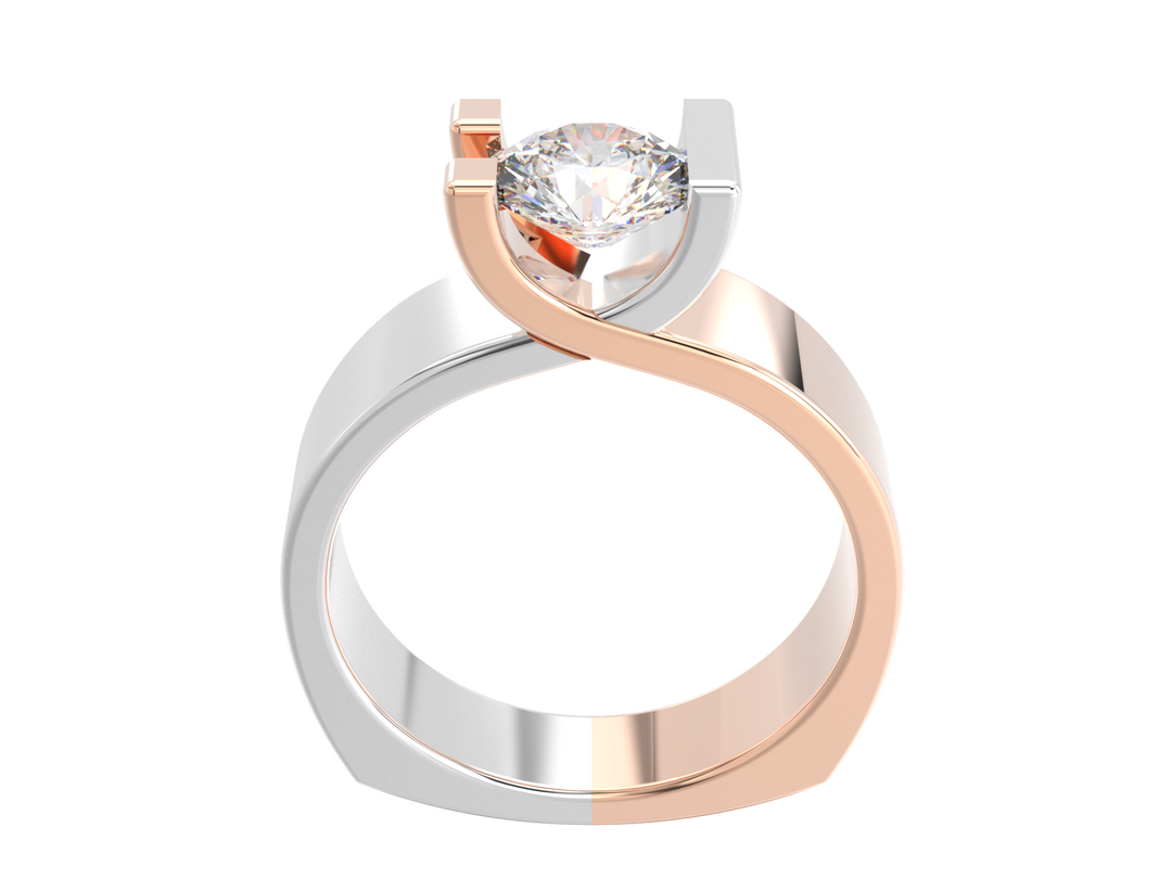 1.00CT 14K  Custom Wide Design Mount Diamond Solitaire Tension Set - View 5