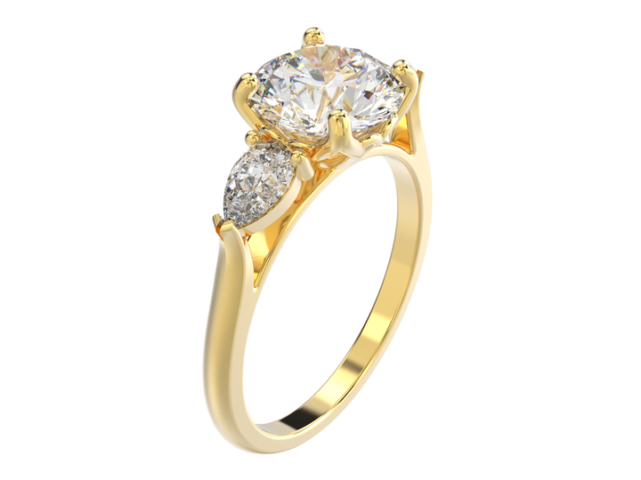 2.00CT 14K  Custom Diamond Solitaire Accented with Pear Shape Diamonds
