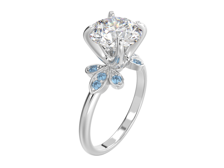 1.00CT 14K  Custom Diamond Ring Accented with Floral Designed  Blue Topaz Gemstones