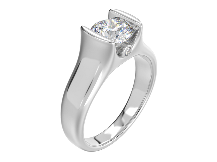 Custom Diamond Gold So14K  14K  Tension Set Design with Bezel Set Side Diamonds